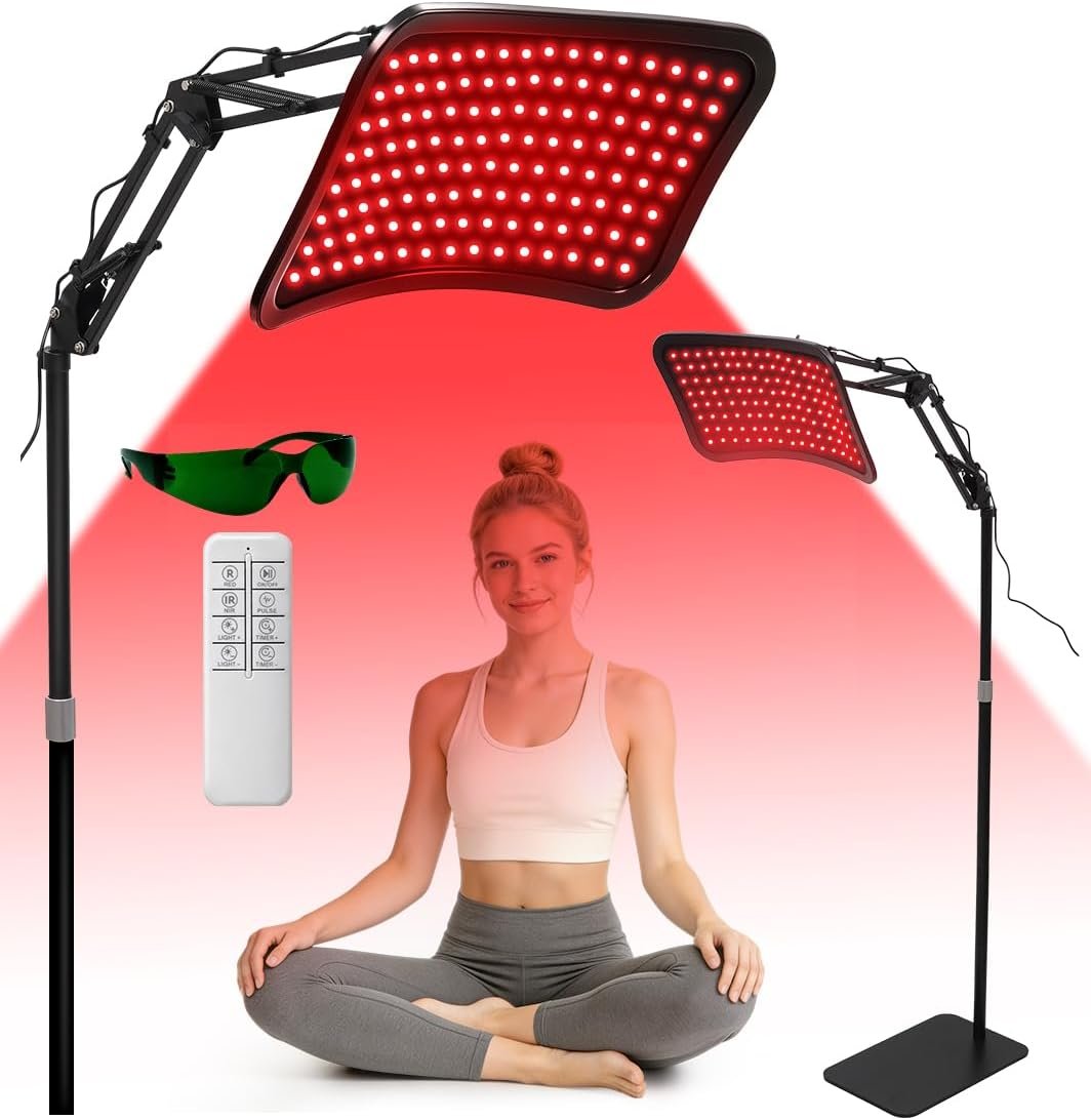 Infrared Red Light Therapy Lamp Red Light Therapy for Face & Body | Detachable Red Light Panel 660nm & 850nm Near Infrared Light Home Full Body Care Adjustable Frame Touch & Remote Goggles