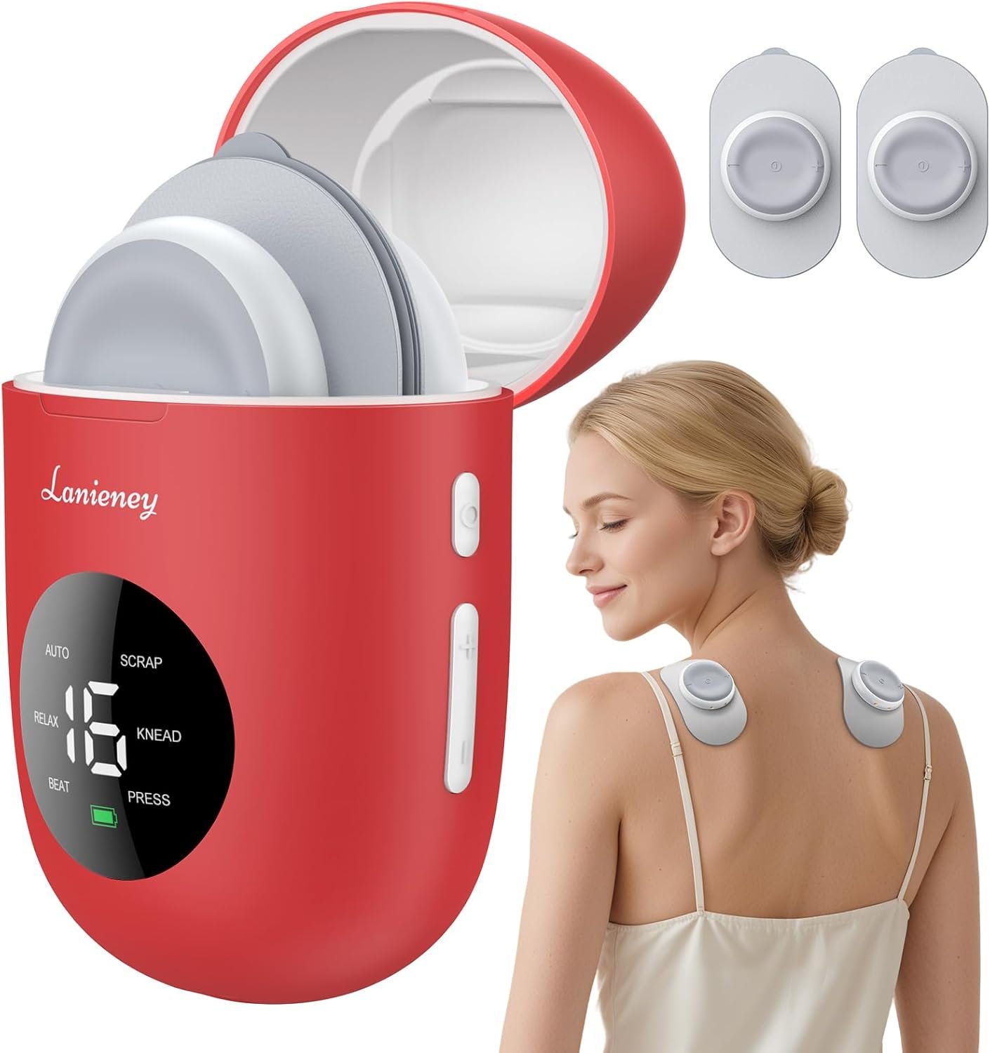 Wireless TENS Unit, Muscle Stimulator for Pain Relief, U8PRO TENS Machine | Dual Channel, Pocket-Size, EMS Massage with Charging Case, LED Screen, Portable Massager for Back, Shoulder, Waist, Red