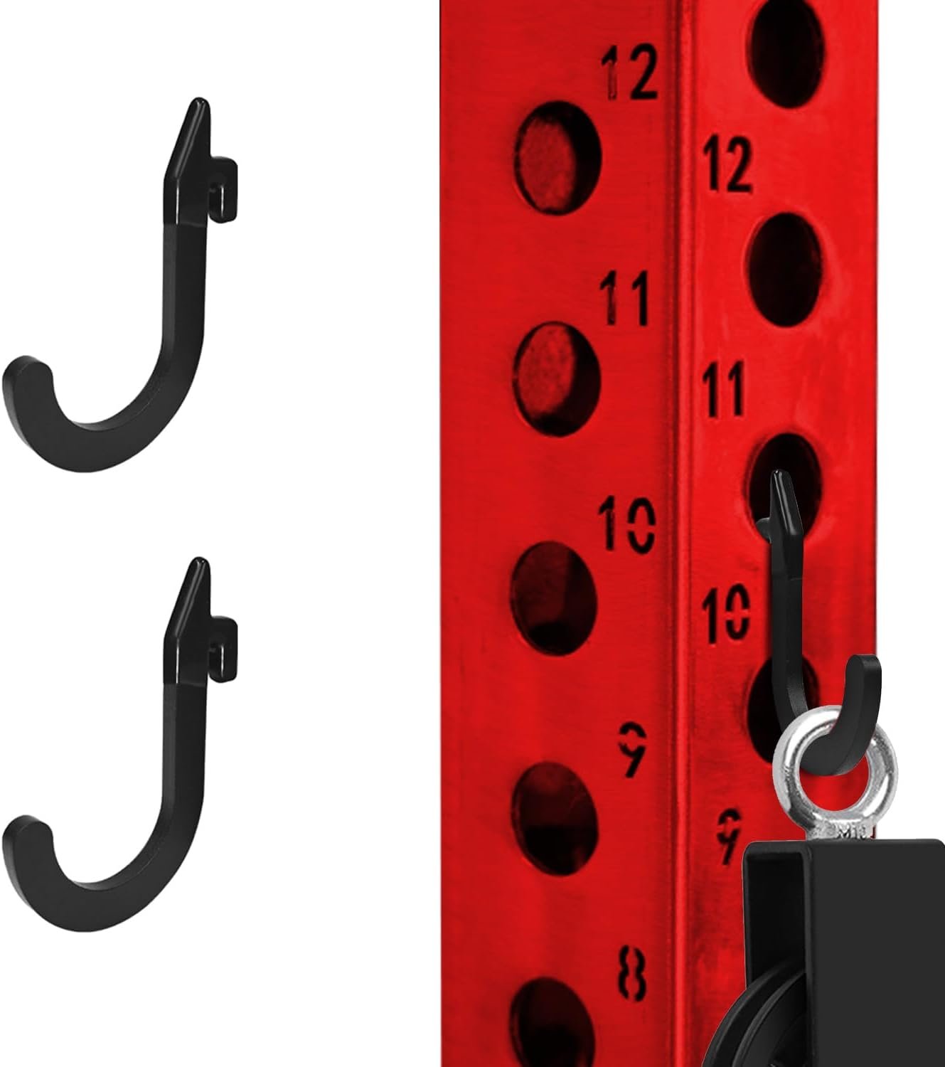 8PSC Power Rack Attachments Hooks,Squat Rack Accessories Hook,DIY Storage Hook for Resistance Bands Barbell Collars and Gym Accessories (2PCS-Black)