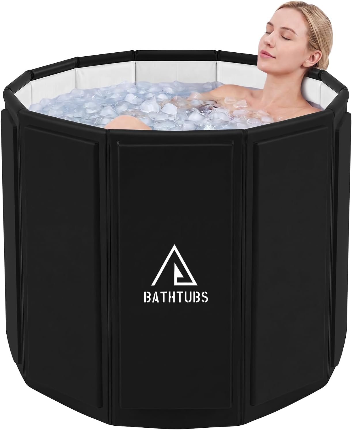 Portable Bathtub for Adults, Foldable Bathtub （31.5″L x 26″）Without Installation with Bottom Cotton Clip, Cold Plunge Tub Suitable for Bathing, Space-Saving (Black, L)