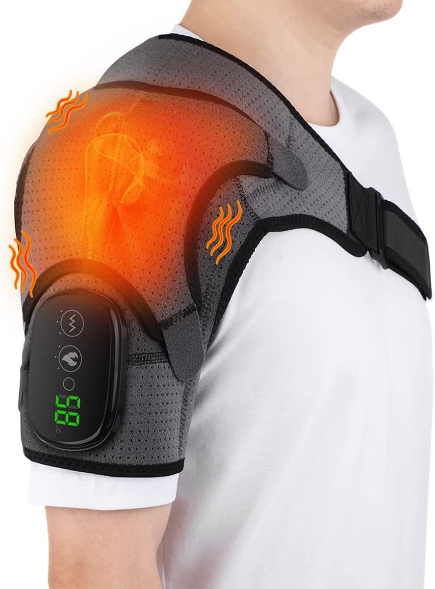 Heated Shoulder Wrap, Shoulder Heating Pads Massager for Men Women, Electric Cordless Vibration Massage Heated Shoulder Braces with 3 Heating Setting, Left Right Shoulder Massage | Shoulder Massager for Pain Relief, Heating Vibration Shoudler Brace, Muscle Relaxation