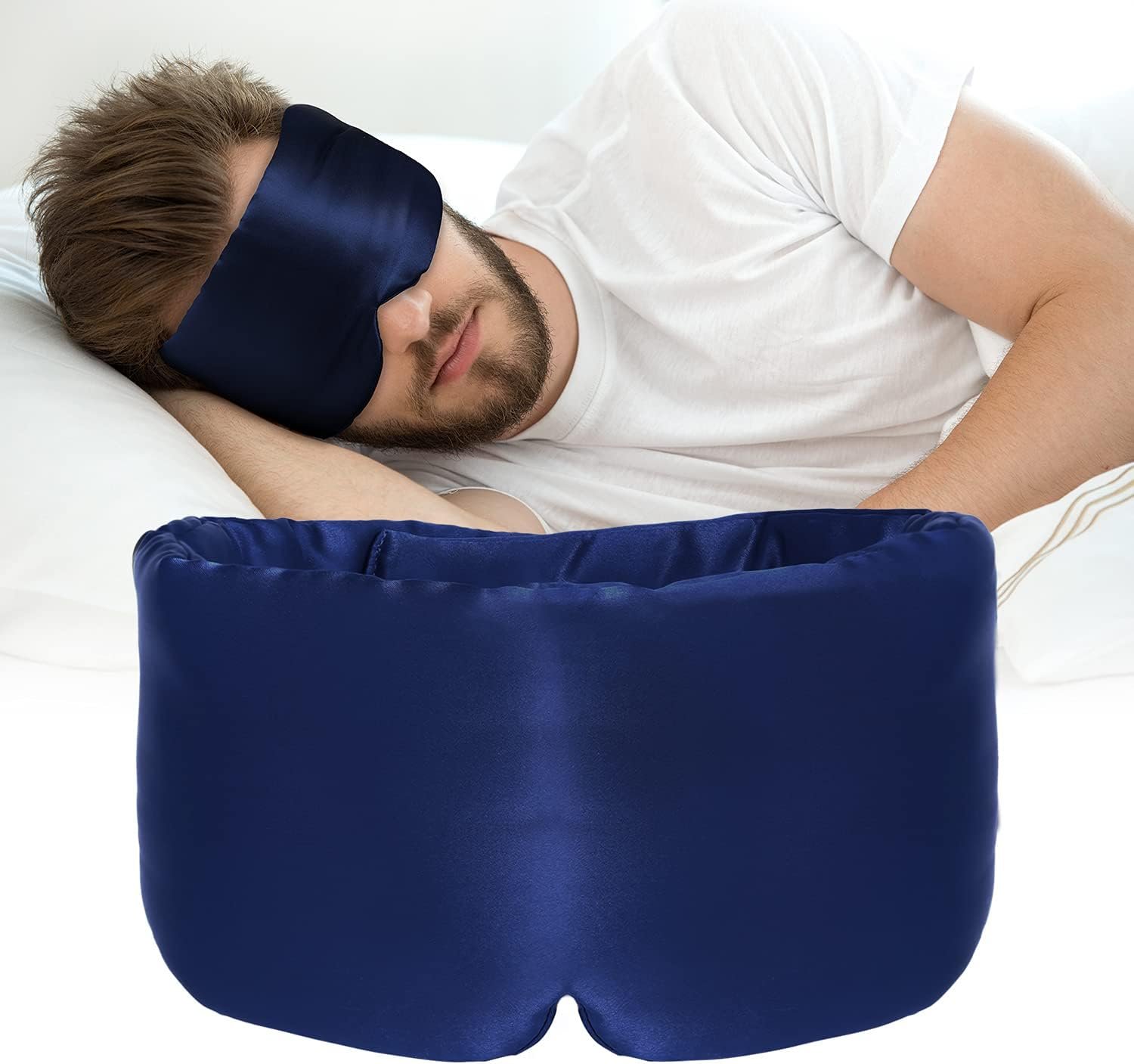 Silk Sleep Mask for Women Men Satin, ATreebag Eye Sleeping Mask & Blindfold with Adjustable Strap, Large Size, 1 PC Navy Blue