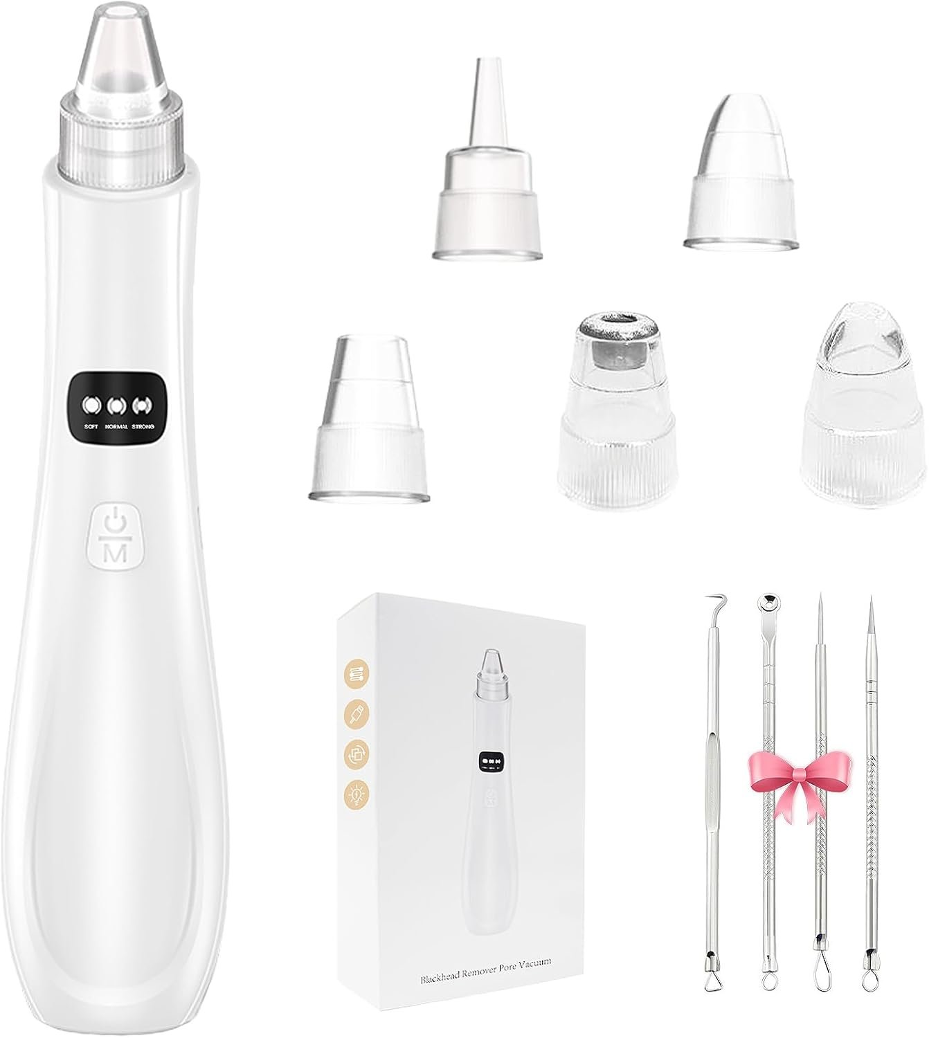 Blackhead Remover Pore Vacuum, Blackhead Extractor-5 Suction Power 3 Adjustable Suction,USB Rechargeable Facial Pore Cleaner Kit Electric Extractor Tool for Women & Men (White)