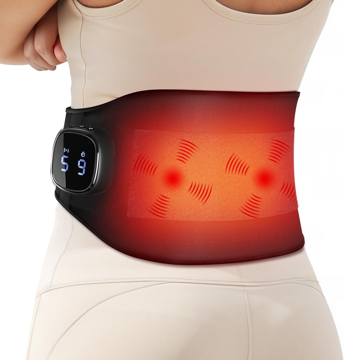 Comfytemp Cordless Portable Heating Pad with Massager for Lower Back FSA | Eligible HSA, Wearable Rechargeable Wireless Heated Waist Belt,9 Heat 5 Vibration 3 Intensity, App Control, Gifts for Mom Dad
