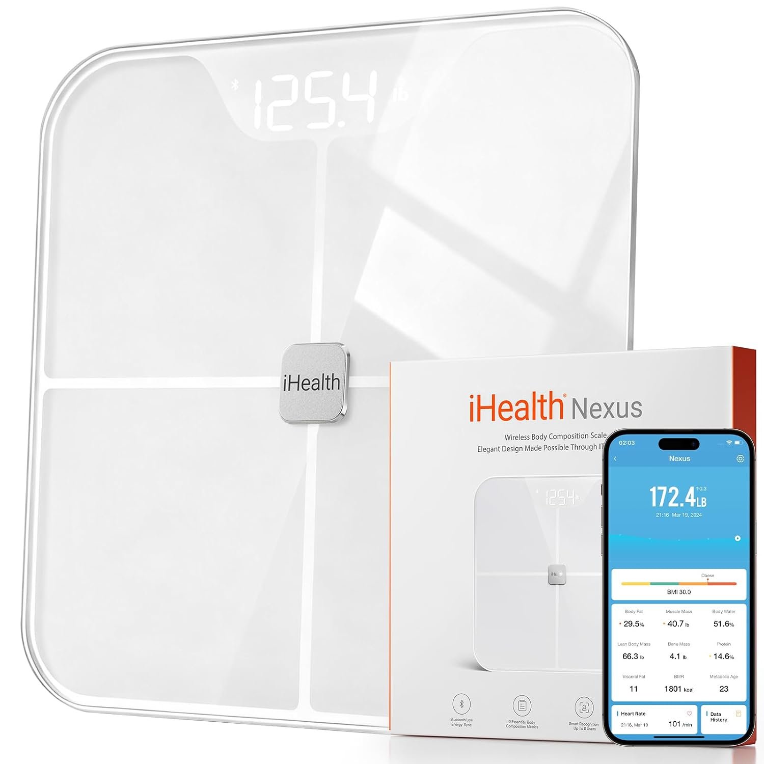iHealth Nexus Smart Scale for Body Weight, Digital Bathroom Scale with App | 12 Data Composition Analyzer, Tracks Weight BMI Body Fat and Muscle, Compatible for iOS & Android, Accurate to 0.1lb