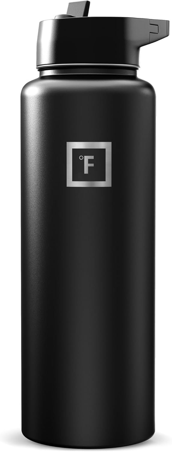 IRON °FLASK 40 oz Wide Mouth Water Bottle with Straw | Insulated Stainless Steel Sports Water Bottle with Leakproof Straw Lid – BPA Free, Cold 24 Hrs, Sweat Free (Midnight Black)