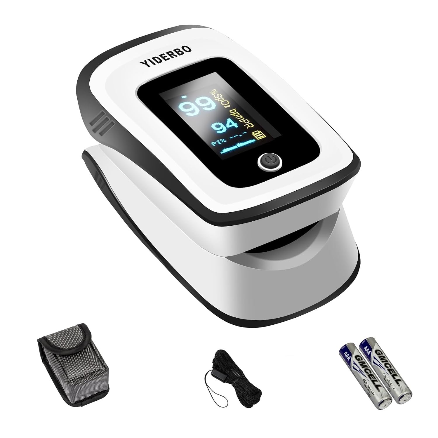 Pulse-Oximeter Fingertip-Finger Pulse-Oximeter o2-SpO2 – Batteries 2 AAA Included Lanyard OLED Screen YIDERBO
