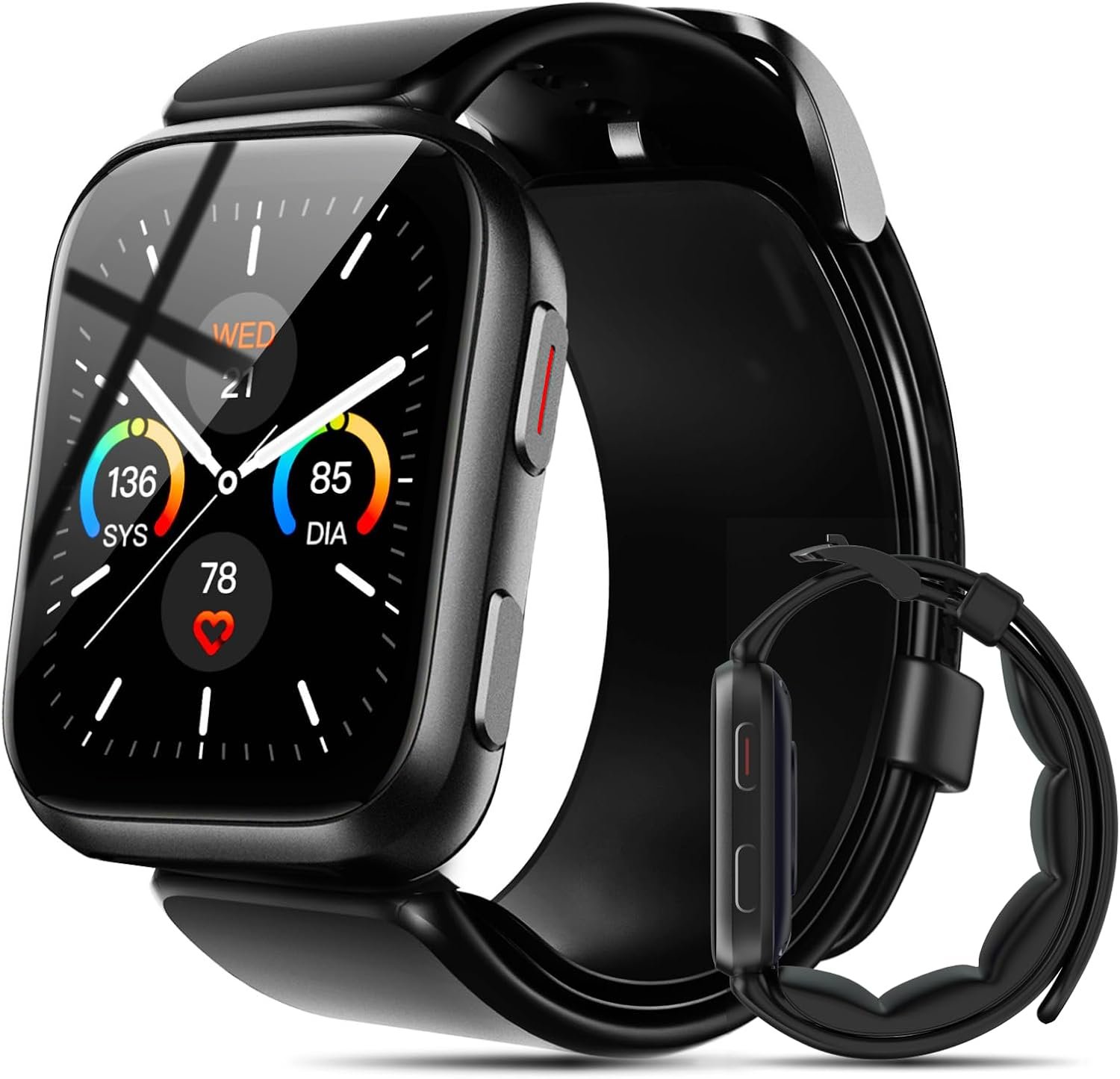 Smart Watch Blood Pressure, 1.95” Blood Pressure Watch with Air Pump Cuff, S7 Smartwatch with Blood Pressure Sleep Monitor Sports Tracking for Android iOS Supports Data Sharing, Reminder Monitoring