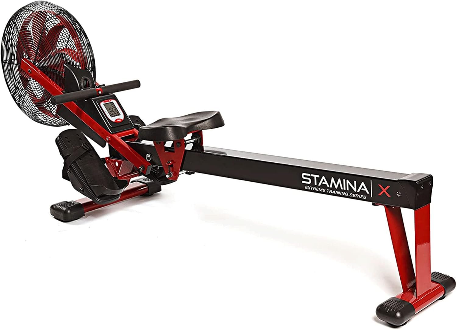 Stamina X Air Rower – Rower Machine with Smart Workout App – Rowing Machine with Air Resistance for Home Gym Fitness – Up to 250 lbs Weight Capacity – Black/Red