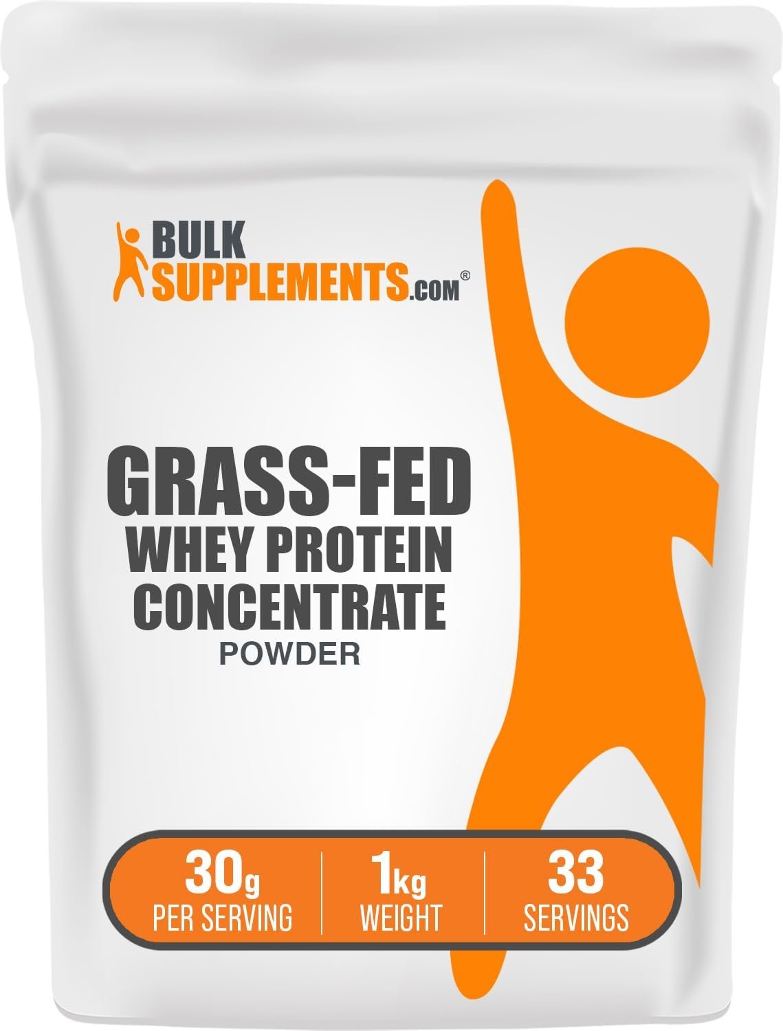 BulkSupplements.com Grass Fed Whey Protein Powder – Whey Protein Concentrate Powder – Unflavored & Gluten Free, 30g per Serving, 1kg (2.2 lbs) (Pack of 1)