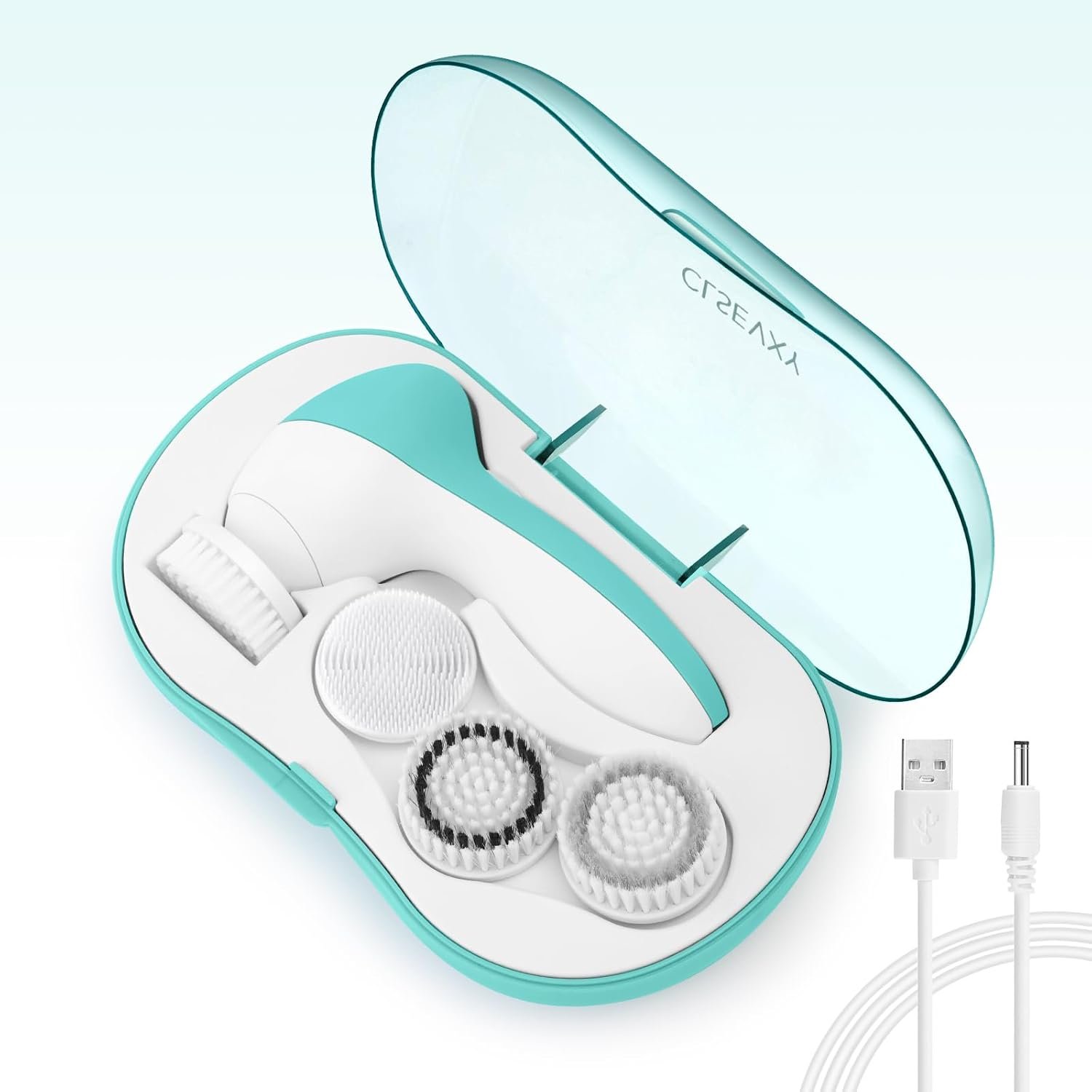 Rechargeable Facial Cleansing Spin Brush Set with 4 Exfoliating Brush Heads – Complete Face Spa System by CLSEVXY – Waterproof Face Scrubber for Gentle Exfoliation and Deep Scrubbing