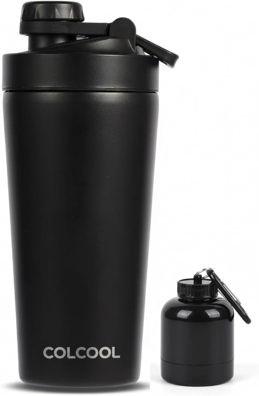 24 oz Insulated Stainless Steel Protein Shaker Bottle | 12H Cold Retention,Extra Powder Storage, BPA-Free, Leakproof, Removable Silent Mixing Strainer