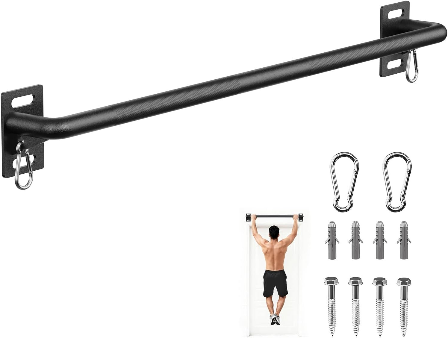 Wall Mounted Pull Up Bar, Chin Up Bar for Home Gym Strength Training | PAPABABE Sturdy Anti-Slip, Knurled Grip, Quick Install, Multi-Grip Versatile, Wall-Mounted Space-Saver 500 Weight Capacity