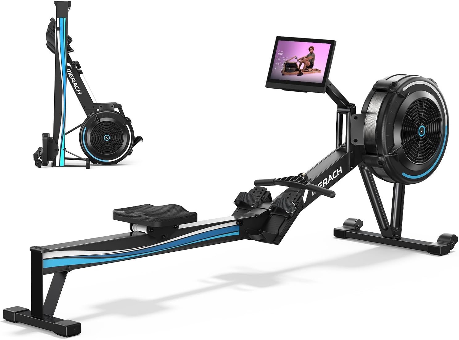 MERACH Rowing Machines with 15.6″ HD Screen, Adjustable Air Resistance Professional Indoor Rowing Machine for Home with 440LBS Weight Capacity, Ergonomic Comfort Seat, Device Holder, Easy Storage