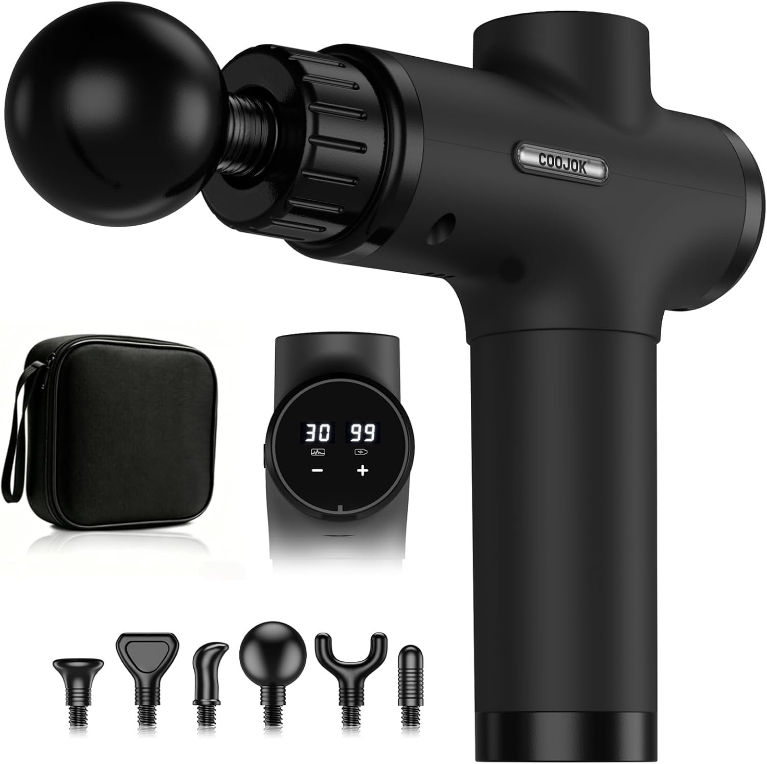 Massage Gun, Deep Tissue Percussion Massager 30 Speeds for Pain Relief | Handheld Electric Back & Neck Muscle Massager with 6 Massage Heads for Athletes, Men & Women (Black)