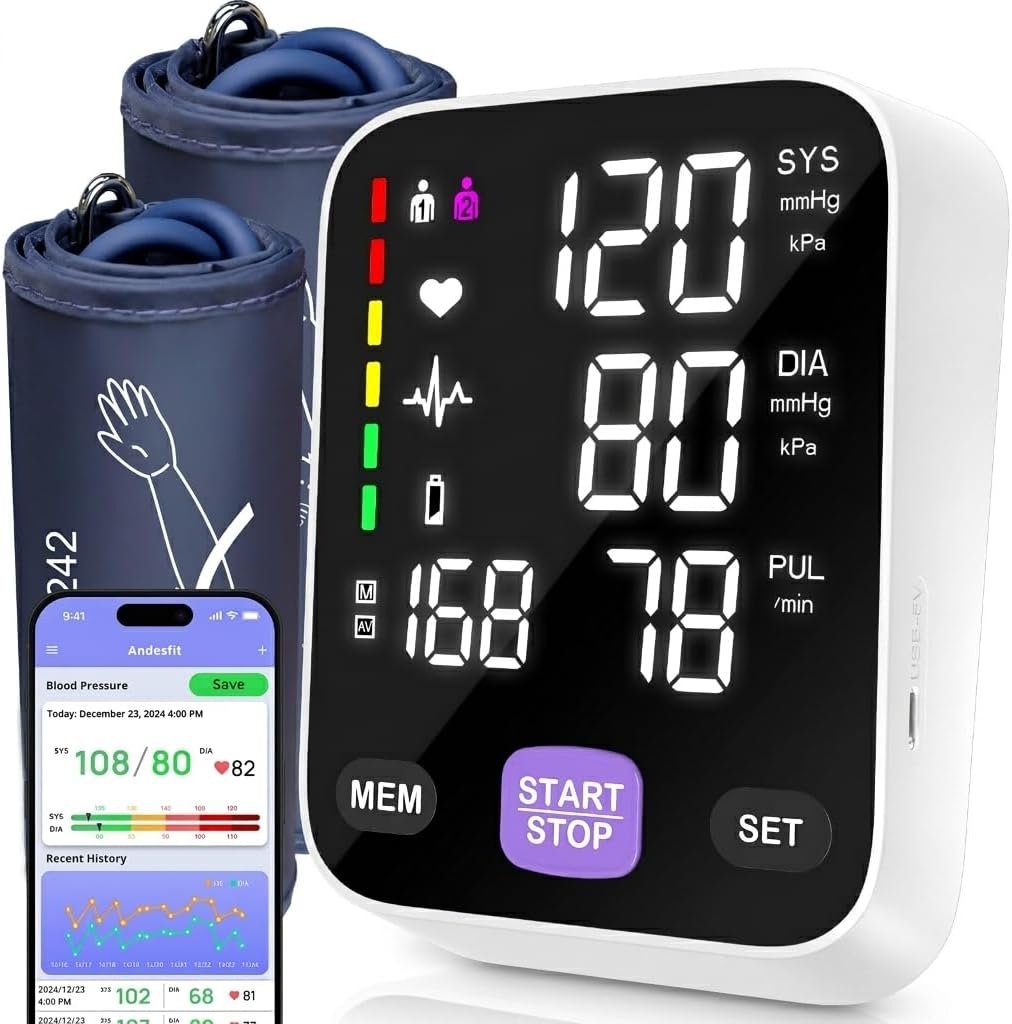 Upper Arm Blood Pressure Monitor for Home Use 17″ Large & 21″ XL Extra Large Cuff Big arm, Free APP Bluetooth Sync Apple Health Track Google Fit, Large Display Smart BP Machine for Seniors