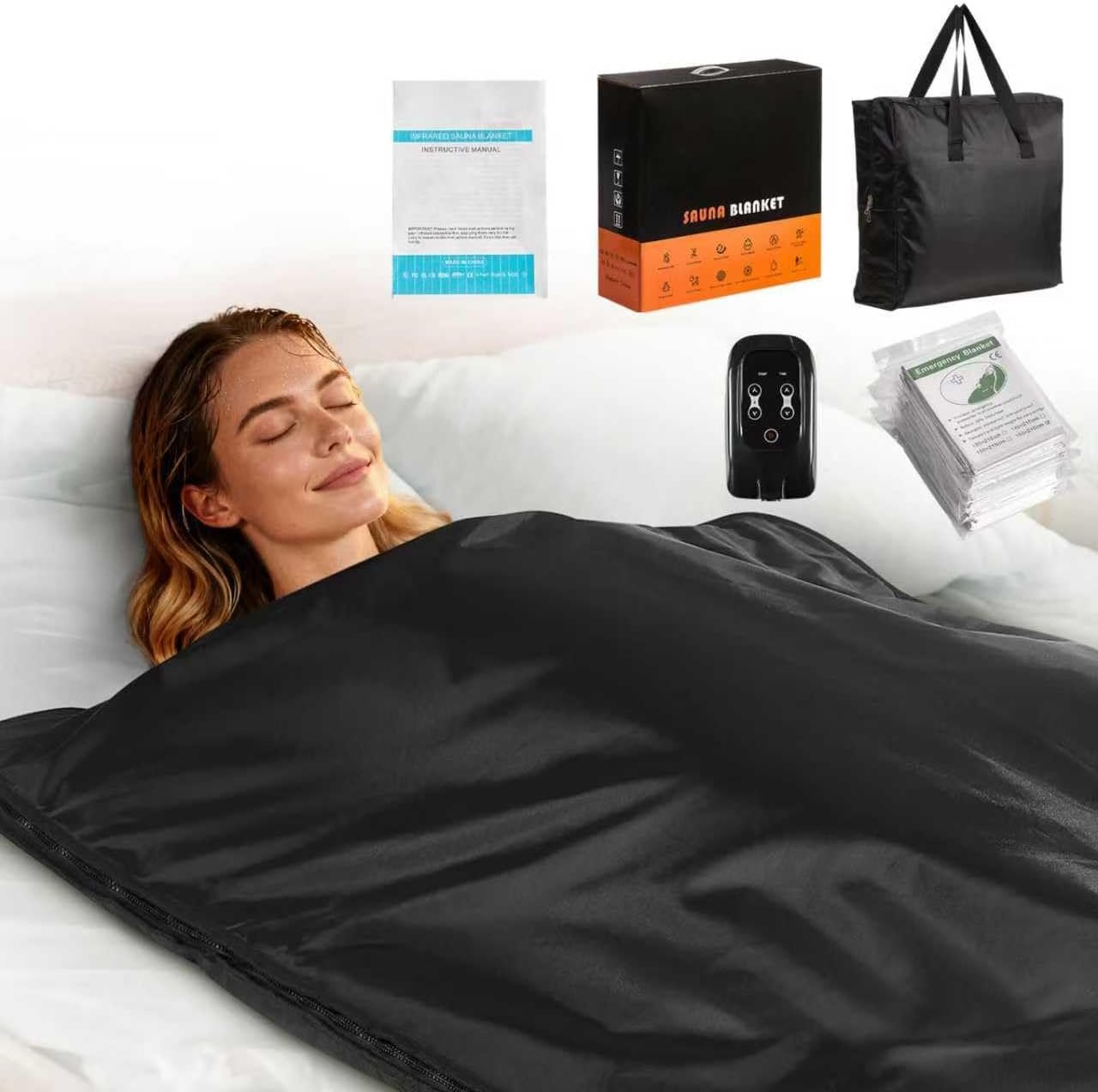Infrared Sauna Blanket for Home, Portable Full Body Sauna Blanket, Adjustable Temperature & Timer, Waterproof Foldable Design with Remote Control & Carrying Bag, Black