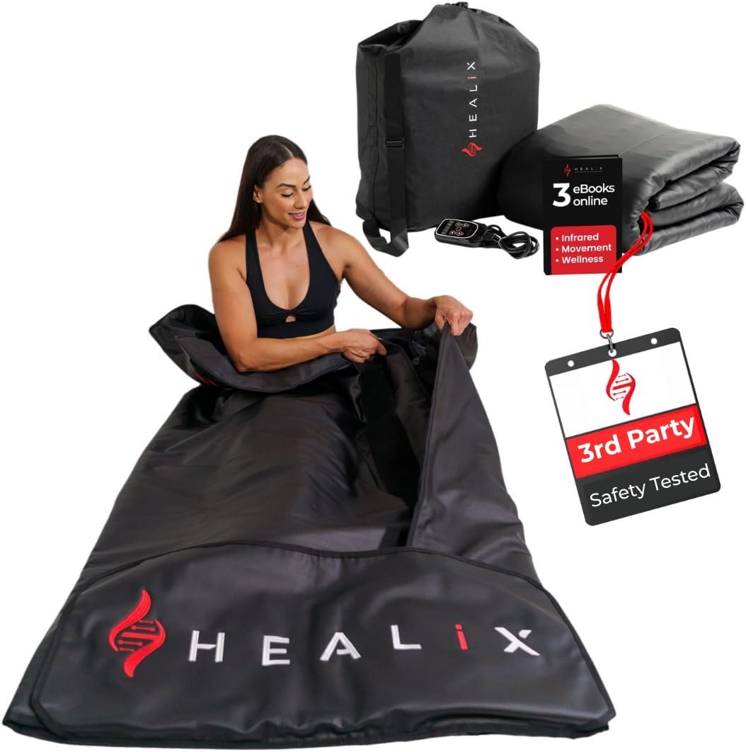 Healix Infrared Sauna Blanket – Zero EMF Portable Sauna for Detox, Recovery & Wellness – 10,000-Strand Far Infrared Carbon Fiber Heating, Adjustable 77-176°F | Hook-and-Loop Closure