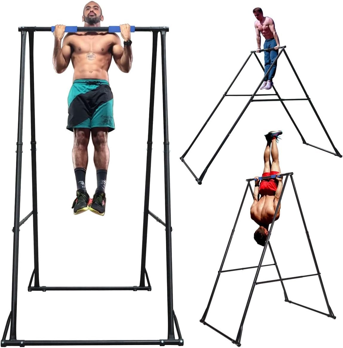 KT TOES DON’T TOUCH GROUND Foldable Free Standing Pull Up Bar Stand Sturdy Power Tower Workout Station For Home Gym Strength Training Adjustable Pullup Fitness Equipment Multifunctional Exercise Rack
