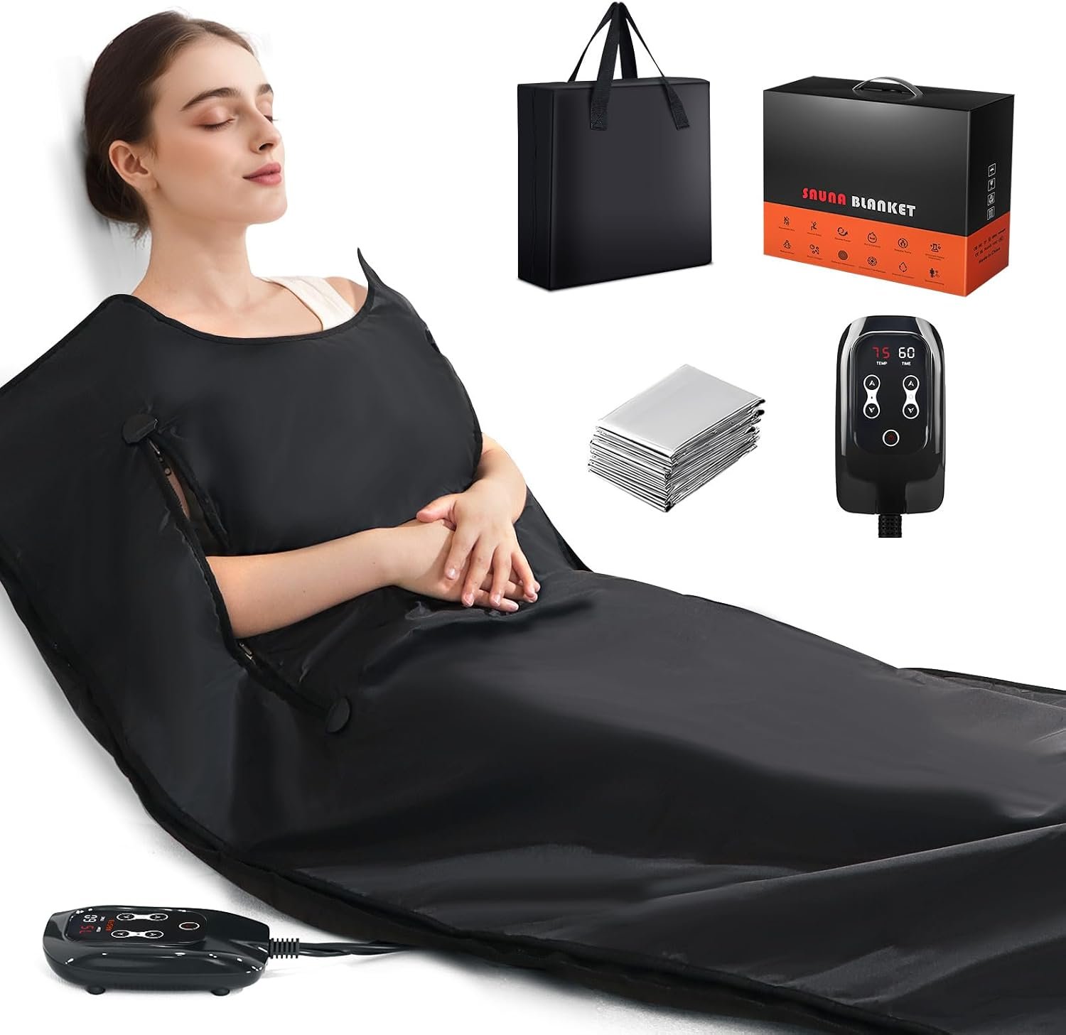 Infrared Sauna Blanket with Low EMF and 9 Levels up to 86-176℉ | Portable Sauna with Carbon Crystal Heating for detox wraps, waterproof interior, and storage carry bag for home wellness