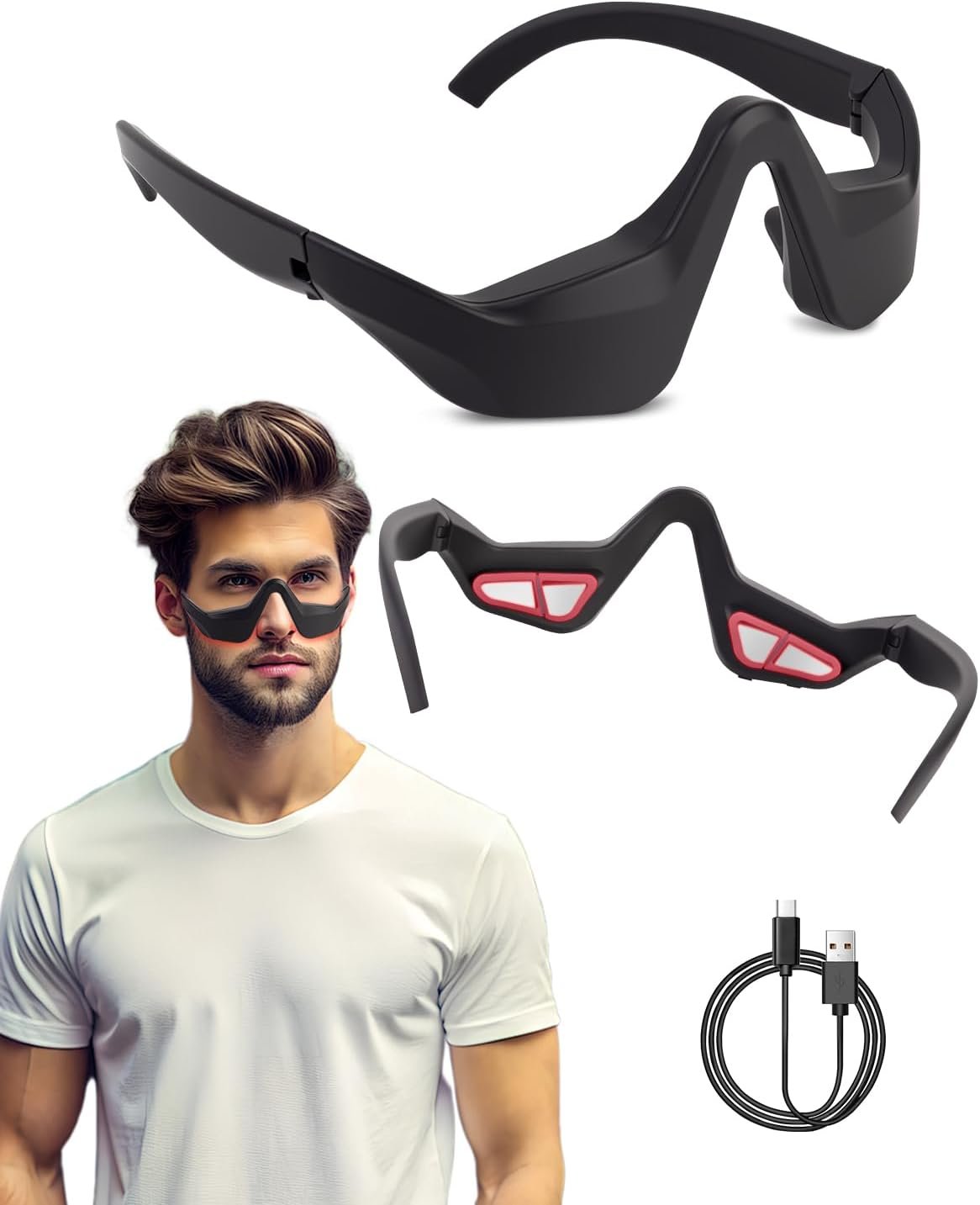 UTK Under Eye Red Light Therapy Device, 630nm Red Light Glasses, Rechargeable & 39g Ultra-Light, Gift for Women and Men