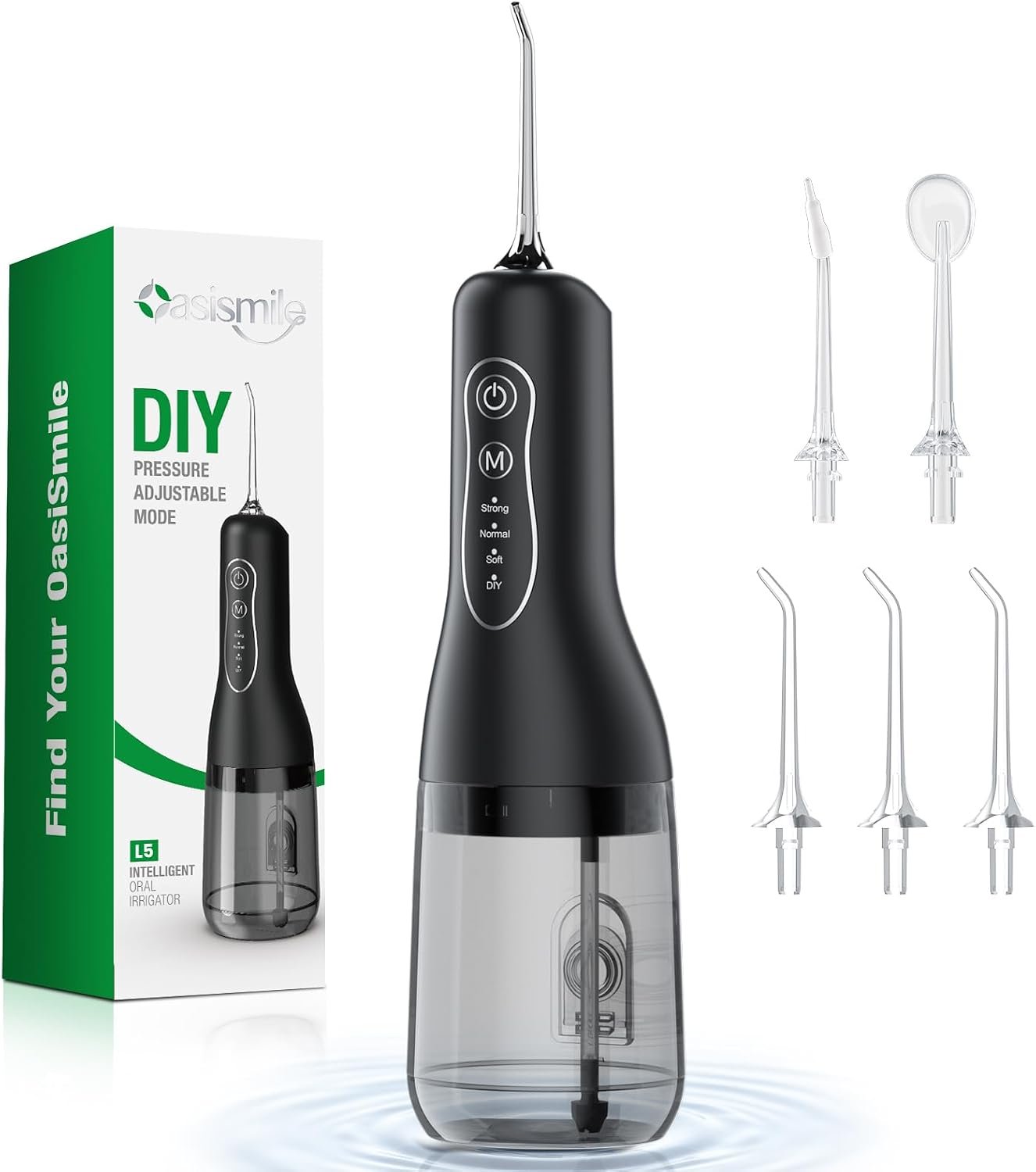 OasiSmile L5 Water Flosser for Teeth, Cordless Oral Irrigator for Braces, Sensitive Gums & Dental Care, DIY Adjustable Pressure, 4 Modes & 5 Jet Tips, 40-Day Battery Water Dental Pick for Home Travel