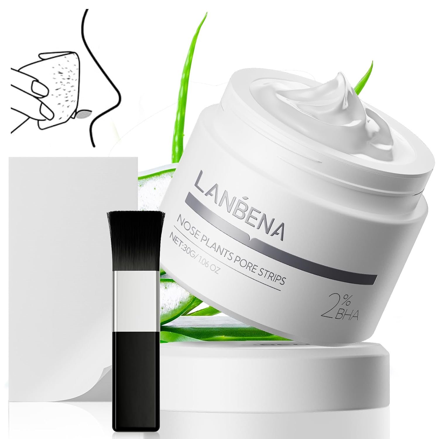 LANBENA Blackhead Remover Nose Strips, Pore Cleansing Mask (1.03 Oz) | 2% BHA Deep Cleansing; 15-Min Quick Blackhead Removal; Thicker Mask Lifts Blackheads; Witch Hazel & Aloe; Oil & Pore Control