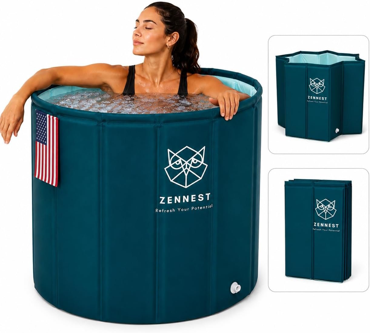 Portable Bathtub for Adults 105 Gal, Foldable Soaking Tub | American Design 2-in-1 Hot & Cold Plunge, Collapsible Bathtub Adult, 6-layer Insulated Portable Soaking Tub