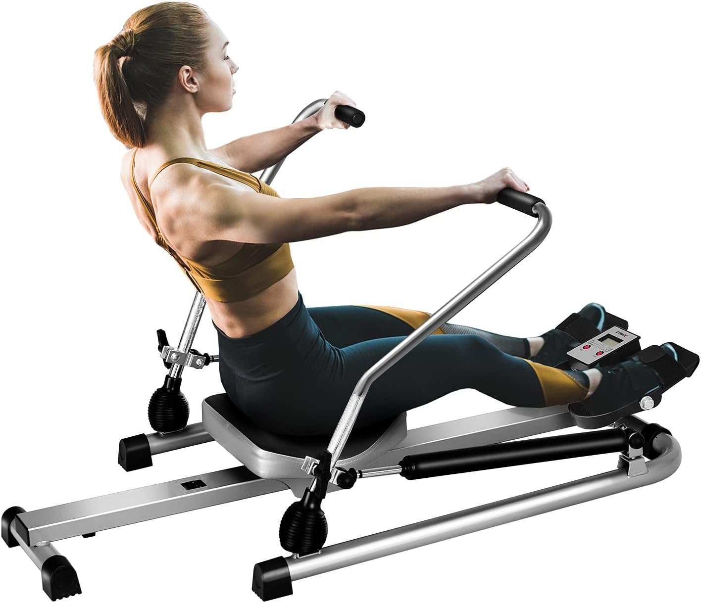 GYMAX Rowing Machines for Home, Hydraulic Rower with LCD Monitor, Adjustable Resistance up to 110LBS & Large Cushioned Seat, 265LBS Quiet Rowing Machine for Aerobic Workout Exercise Fitness