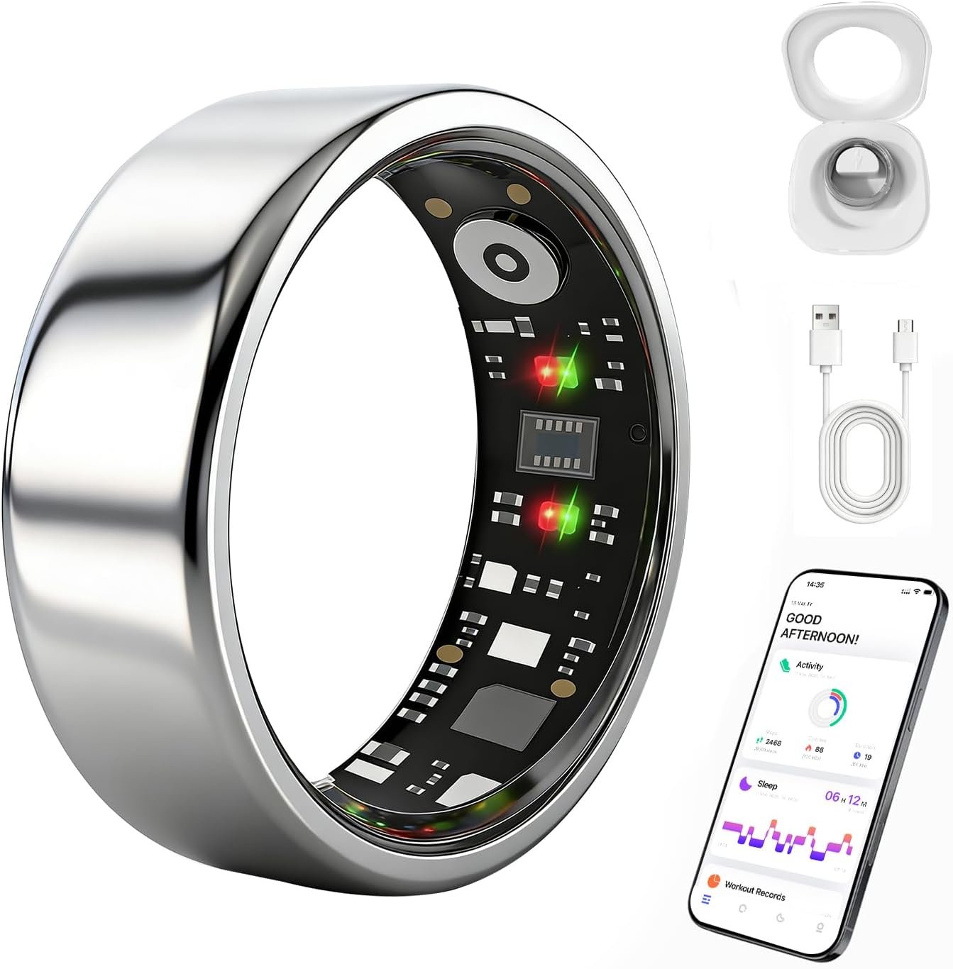 Smart Ring for Women Men, Health Fitness Ring Gen 3 with Free App No Subscription Fee, Stress & Sleep Monitor, Heart Rate & Step Tracker, IP68 Waterproof, Android/iOS Compatible (Sliver,11)