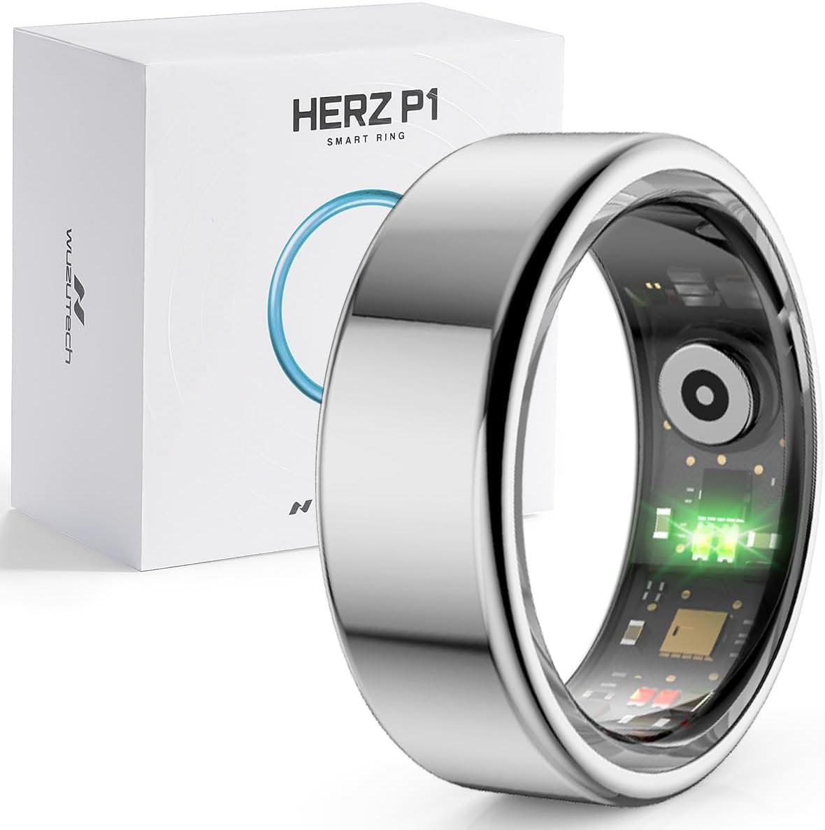 Herz P1 Smart Ring for Women & Men – (Size 9) 24/7 Health Metrics Fitness Ring, Tracks 20+ Biometrics, 6 Day Battery Life, Waterproof Stainless Steel, Free APP for iOS Android, No Subscription