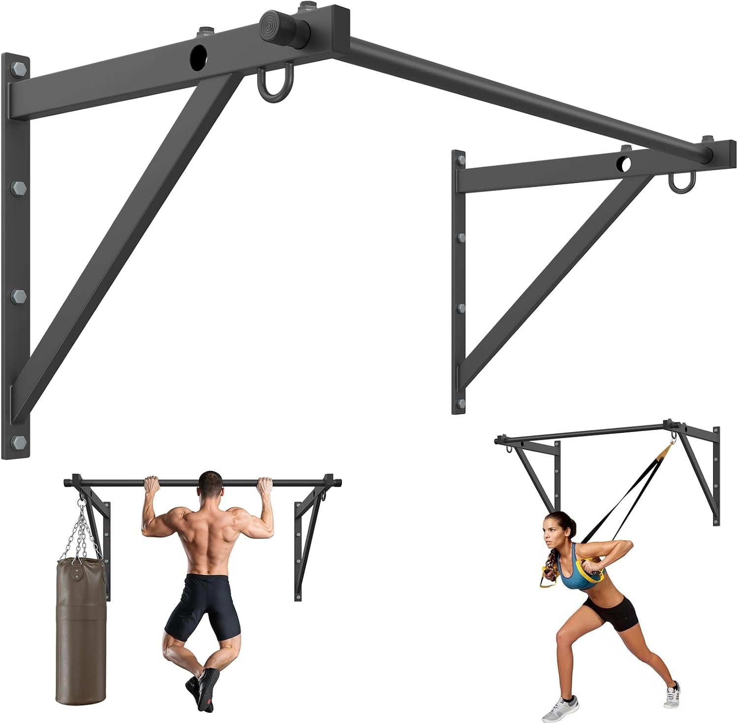 Wall Mounted Pull Up Bar with 500LBS Weight Capacity | 51″ Length Chin Up Bar, Easy to Install, Adjustable Strength Training Pull-Up Bars, Reinforced Thick Metal Construction