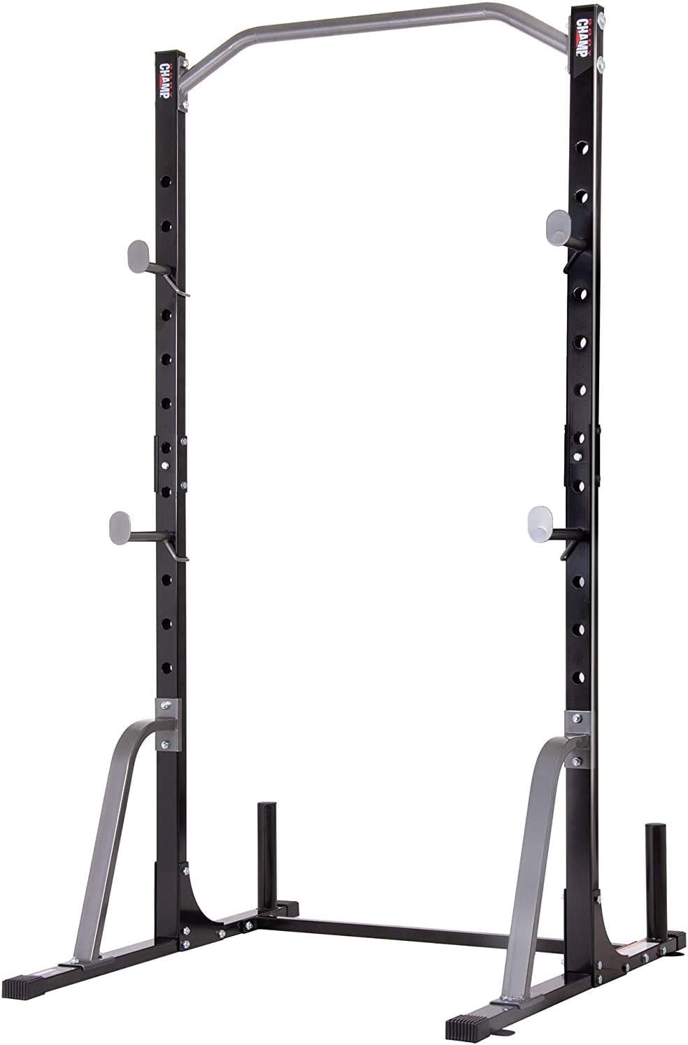 Body Champ Power Rack System Adjustable Squat Rack Weight and Bar Holder for Home Fitness Equipment with Built in Floor Anchors Stability