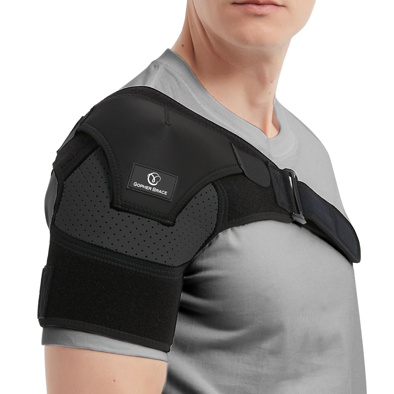 Shoulder Brace for Men and Women, AC Joint Pain Relief, Torn Rotator Cuff, Tendonitis, Compression Shoulder Support Sleeve Wrap for Arm Stability, Sprain, Bursitis Injury (Black L-XL)
