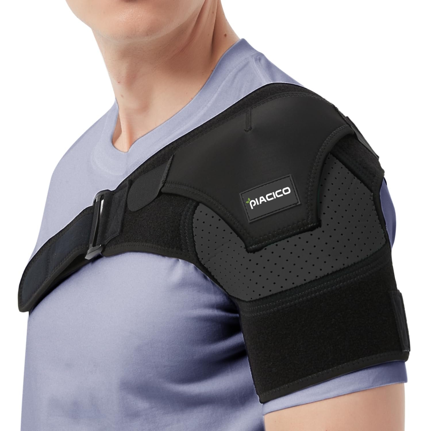 Shoulder Brace – Adjustable Shoulder Support and Compression Sleeve for Torn Rotator Cuff, AC Joint Pain Relief – Arm Immobilizer Wrap, Dislocated Shoulder for Men & Women (Black L-XL)