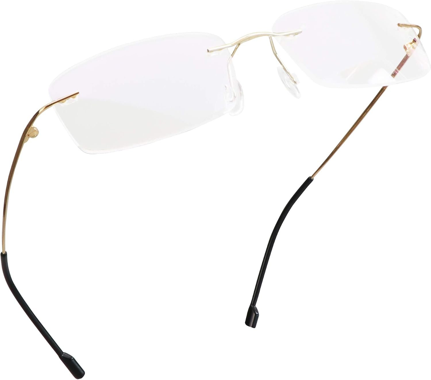 LifeArt Blue Light Blocking Computer Reading Glasses,Men’s and Women’s Rimless Frame (Golden, No Magnification)