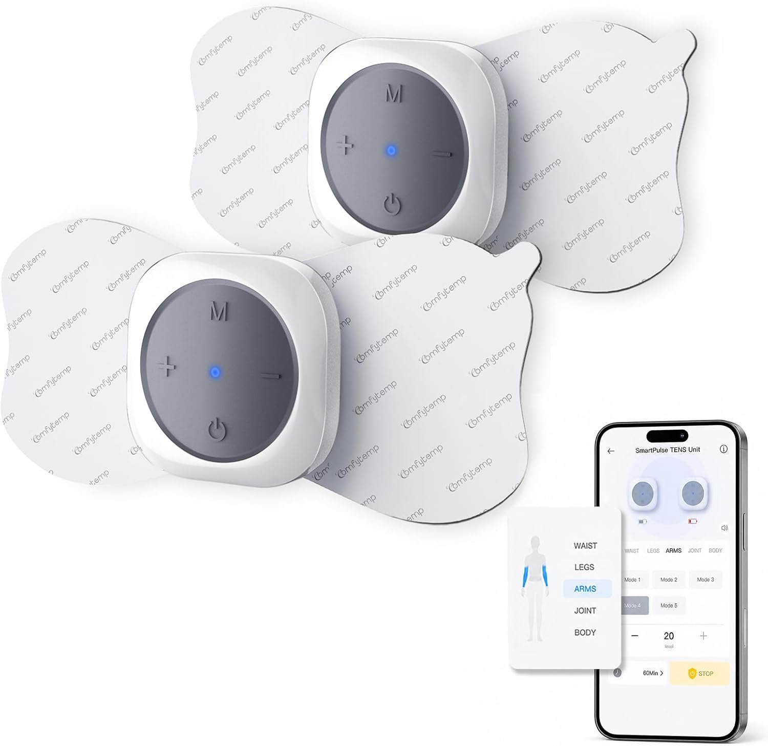 Comfytemp Wireless TENS Unit Muscle Stimulator for Pain Relief, App Control | 2 Sets Rechargeable TENS Machine – 30 Modes, FSA Portable TENS Device for Back/Neck/Shoulder, HSA Eligible Gift for Women Men