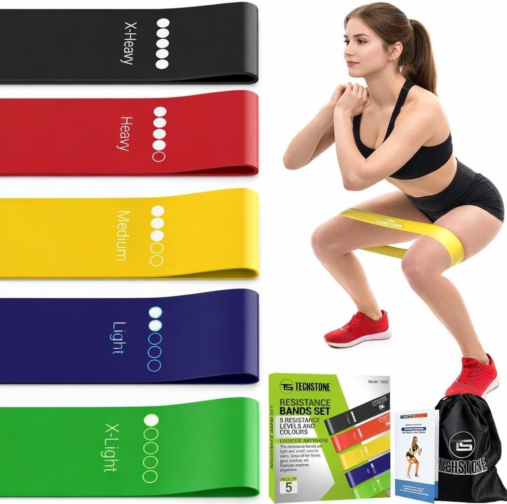 TechStone Resistance Bands Set – 5 Levels Loop Exercise Bands for Men & Women, Elastic Workout Bands for Home Gym, Training, Yoga & Fitness, Carry Bag Included