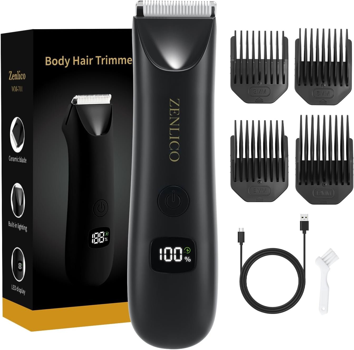 Pubic Hair Trimmer for Men, Manscape Body Hair Trimmer, Ceramic Blade Body Shavers with USB-C Charging, Replaceable Heads Ball Razors with Led Display, 90 Minutes Shaving, Ideal Gift for Men