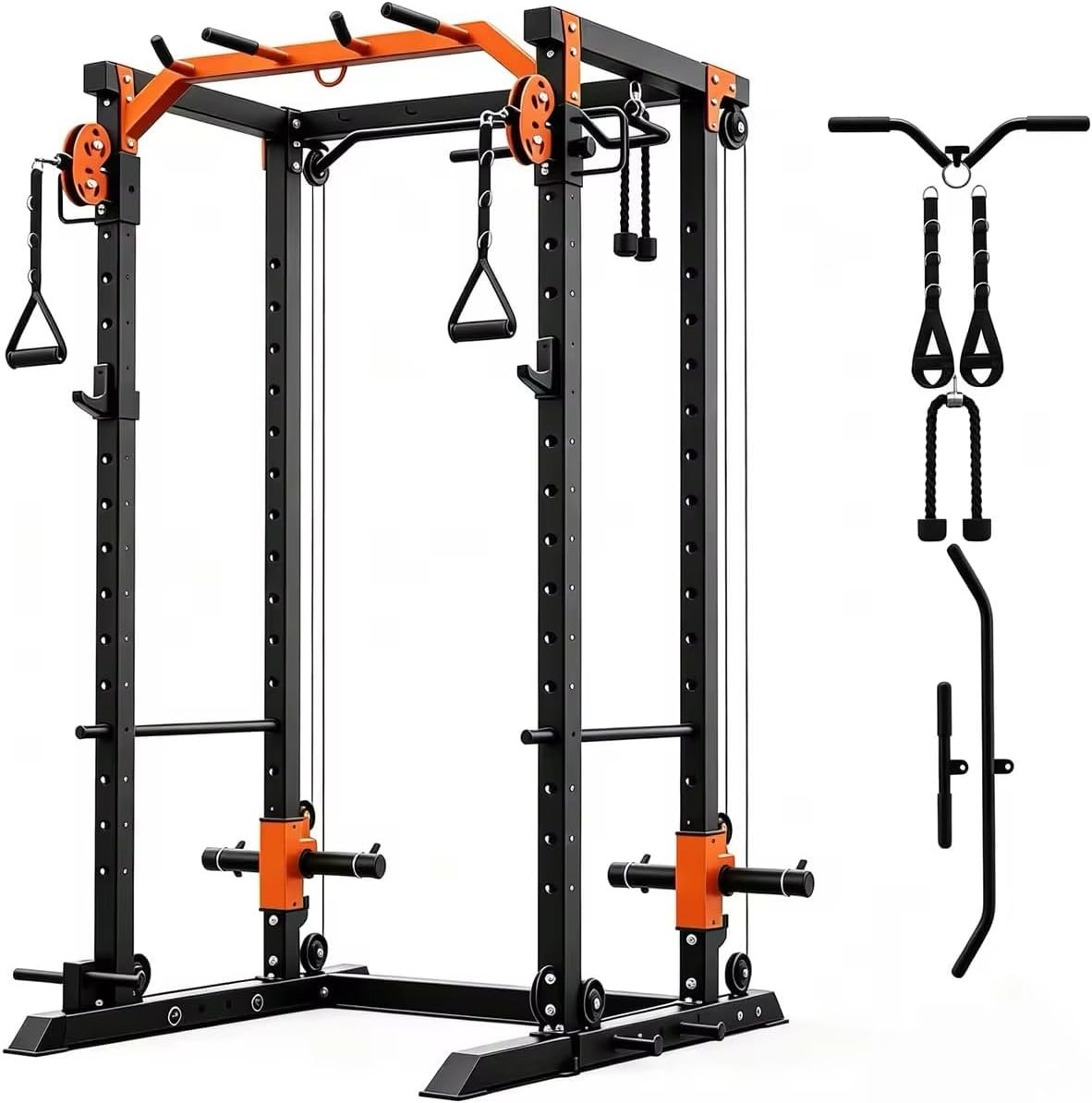 Power Cage for Home Gym, 2000LBS Power Rack with Cable Crossover and Dual Independent Pulley System, Squat Rack with LAT Pull Down System, Workout Cage for for Full Body Training