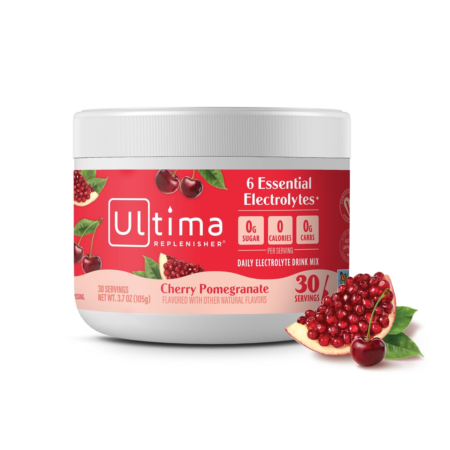 Ultima Replenisher Cherry Pomegranate Electrolytes Powder, 30-Servings | Daily Zero Sugar Hydration Powder Canister with 6 Key Electrolytes & Minerals – Sugar Free, Plant Based & Keto Friendly