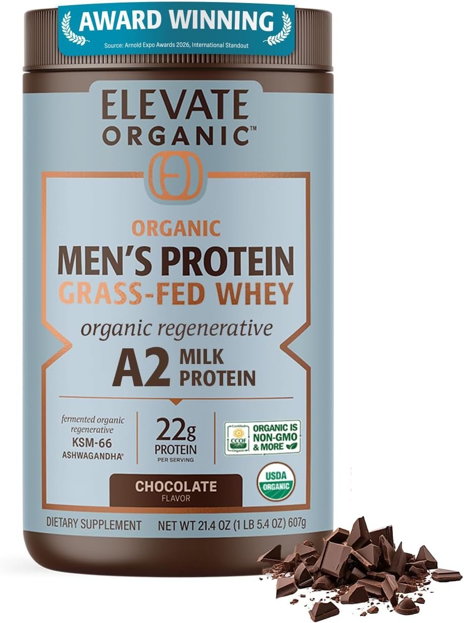 Men’s Grass-Fed A2 Regenerative Whey Protein Powder, Chocolate, 22g Protein | A2 Milk Protein, KSM-66 Ashwagandha, Acti Veda™, Reduce Cortisol, Enhance testosterone, Boost energy, BCAAs, Improve Strength