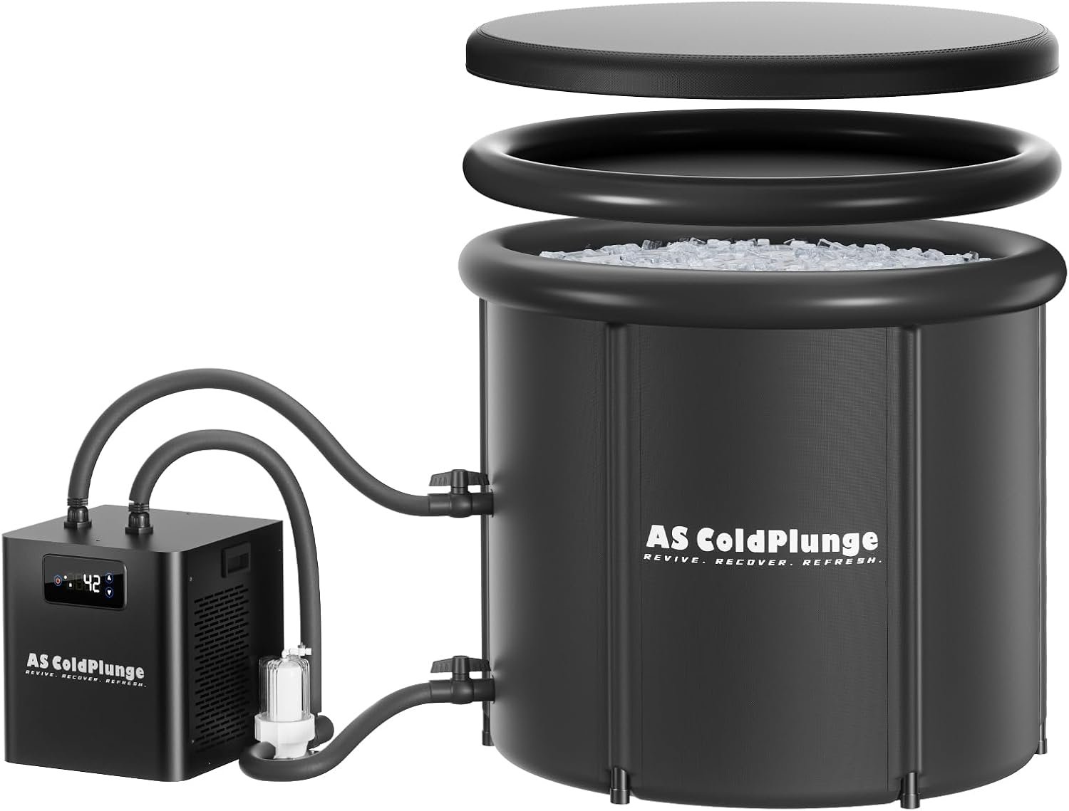 1/3HP Ice Bath Chiller & Cold Plunge Tub Bundle – XL 100 Gal Insulated Ice Pod, External Pump & Filter, Cold Plunge Tub with Water Chille for Athletes, Recovery & Home Wellness
