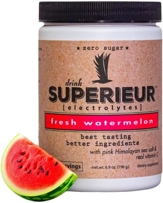 Superieur Sea Mineral Electrolyte Powder, Watermelon, 70 Servings | Plant-based and vegan; zero sugar, keto friendly, non-GMO; for hydration and recovery; healthy sports drink