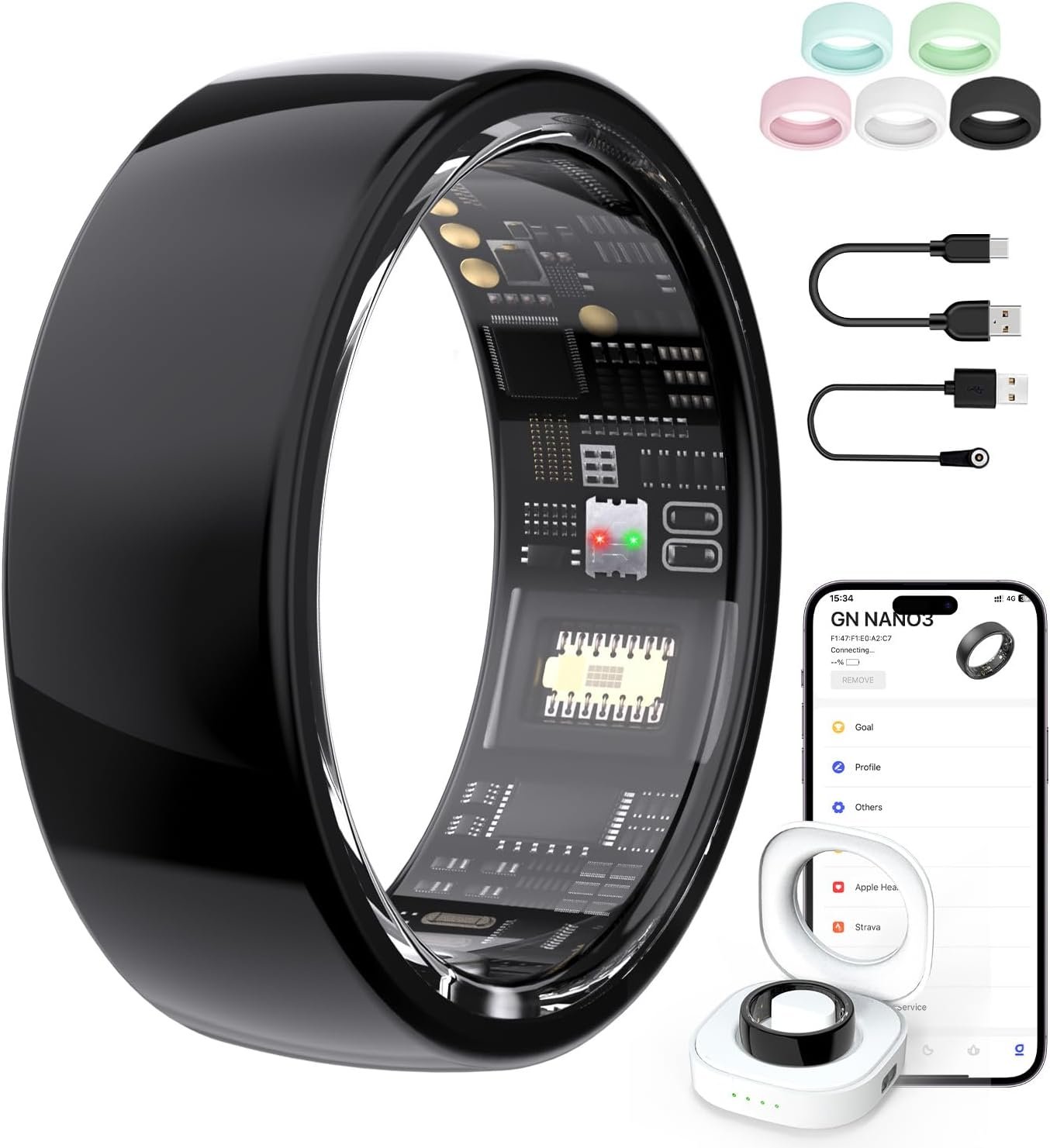 AI Smart Ring for Women Men, Health Ring with AI Health Analysis | Fitness Tracker Ring with HRV,Heart Rate,SpO2,Sleep Monitor & Stress, IP68 Waterproof Activity Tracke, No APP Fee (Black,12#)