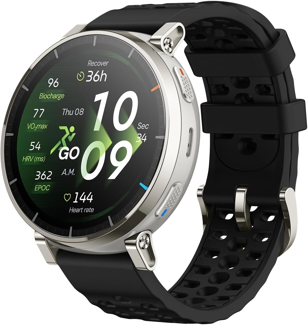 Amazfit Active 3 Smart Watch, 1.32″ AMOLED Sapphire Glass, GPS, iOS/Android | 45mm, 12-Day Battery, Water-Resistant, 4GB Storage, Offline Maps, 170 Workout Modes, Heart Ratet Tracker