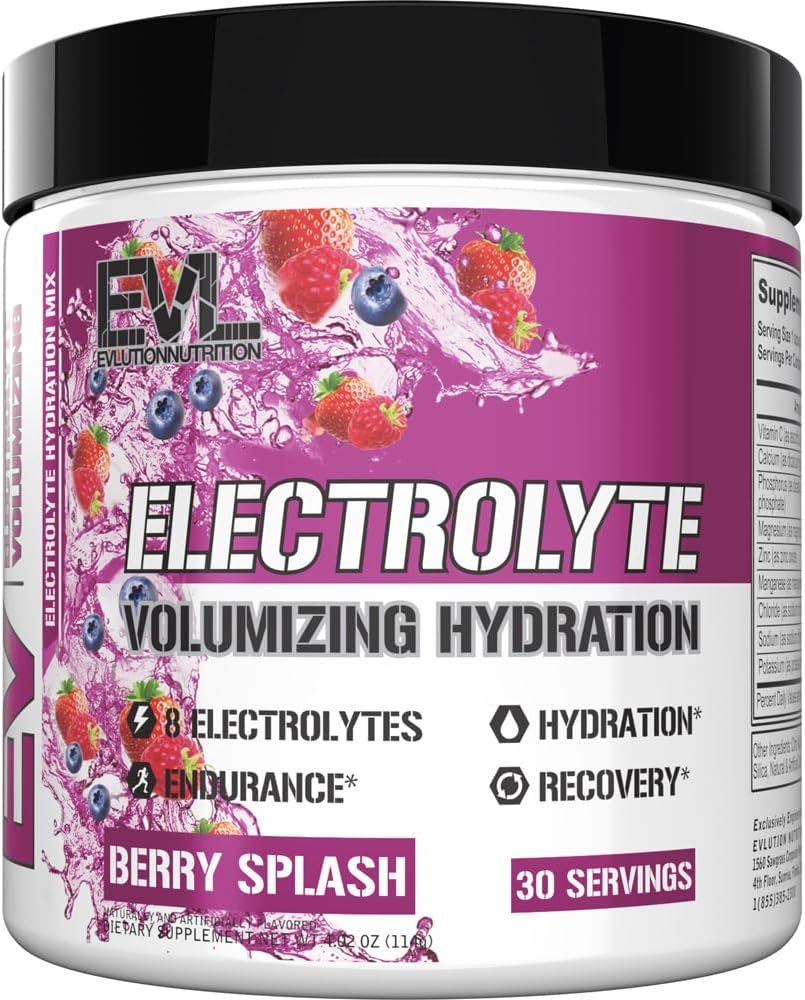 EVL Ultimate Electrolytes Powder Hydration Drink Mix – Berry Splash | Vegan, gluten-free and keto-friendly electrolyte formula with 8 key electrolytes and antioxidants to support hydration