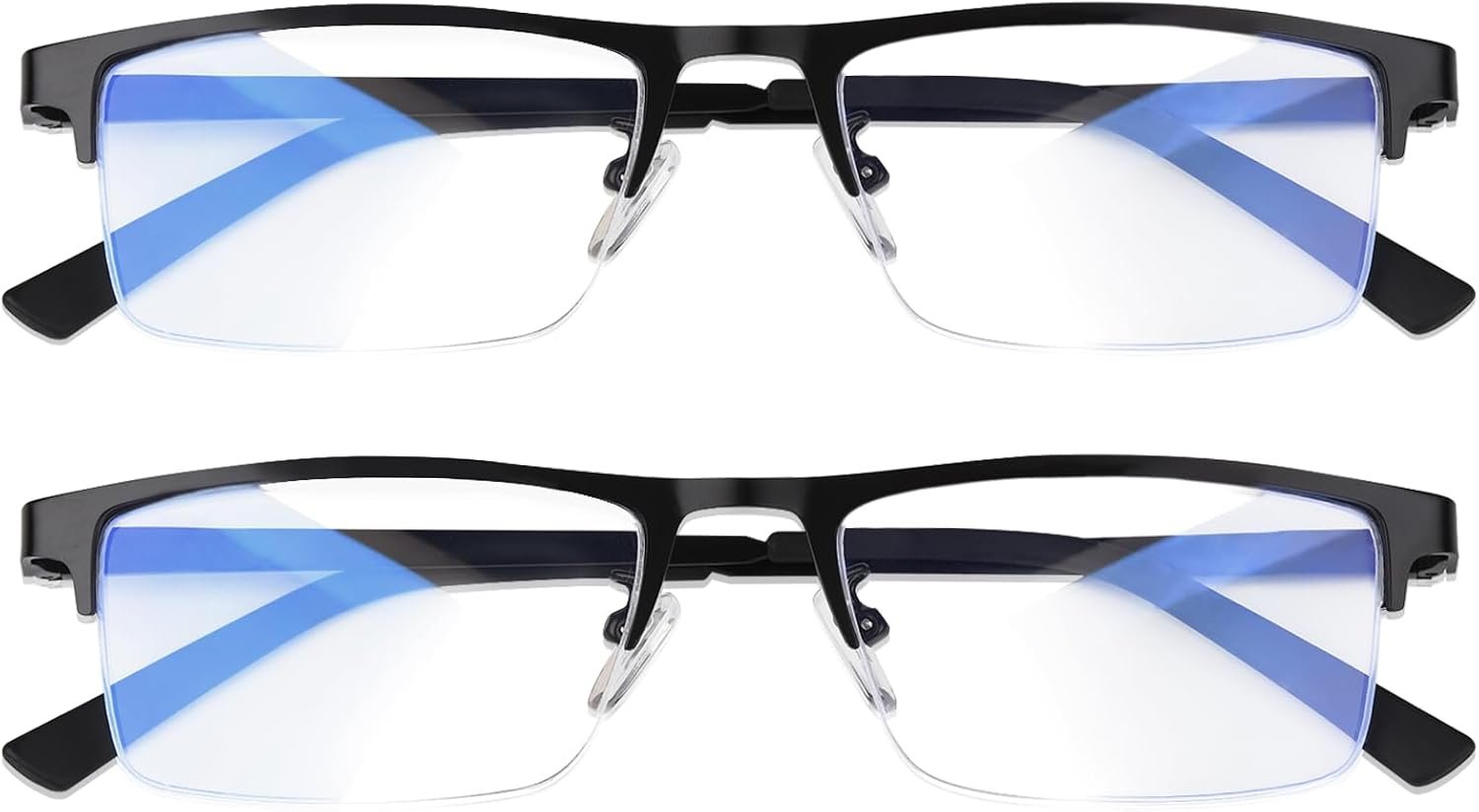 Metal Blue Light Blocking Glasses, Reading/Computer/Games/Phone Glasses | Half Frame Eyeglasses with Spring Hinges, UV Filter Relieve Eyestrain,Anti Glare Blue Light Blocking Glasses(2PCS Black)