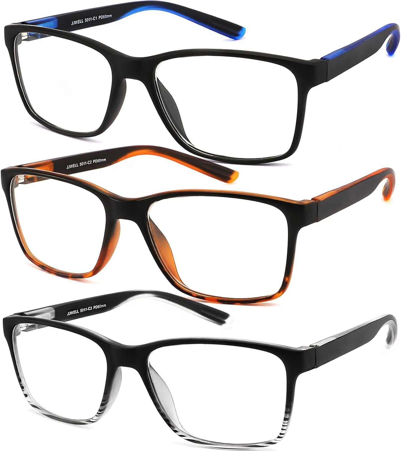3 Pack Reading Glasses for Men Blue Light Blocking with Spring Hinge | Anti Eyestrain Dryness UV, Large Wide Square Readers for Men, Two Tone Computer Reader Glasses (1.75)