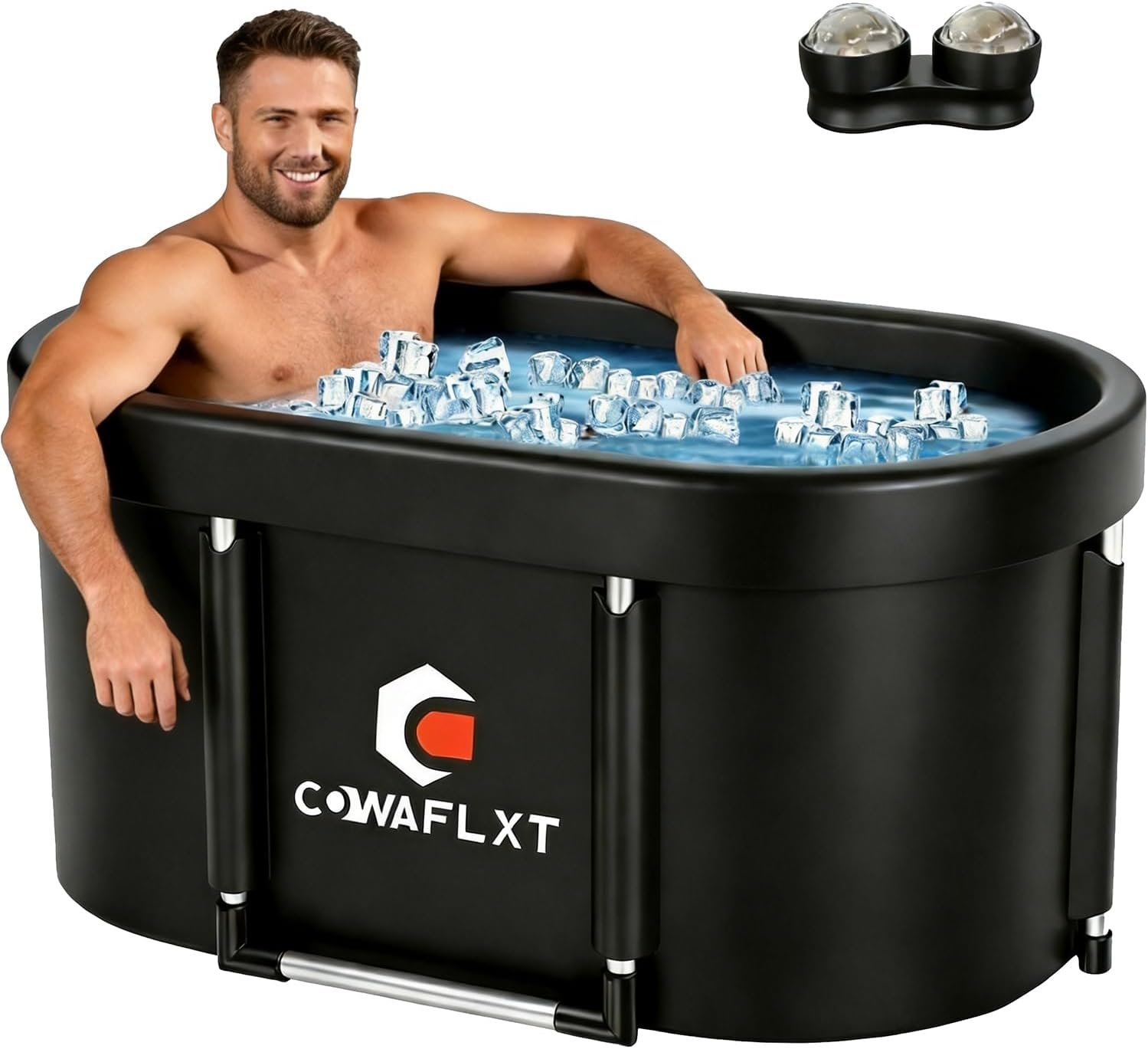 133Gal XL Oval Ice Bath Tub for Athletes, Foldable Cold Plunge Tub | Portable Bathtub Adults with Cover & Ice Massage Balls, 6-Layer Insulation for Post-Workout Recovery, Home Gym Indoor Outdoor
